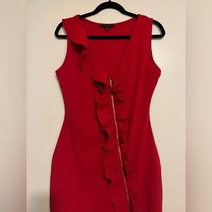 Little red dress with diagonal front zipper